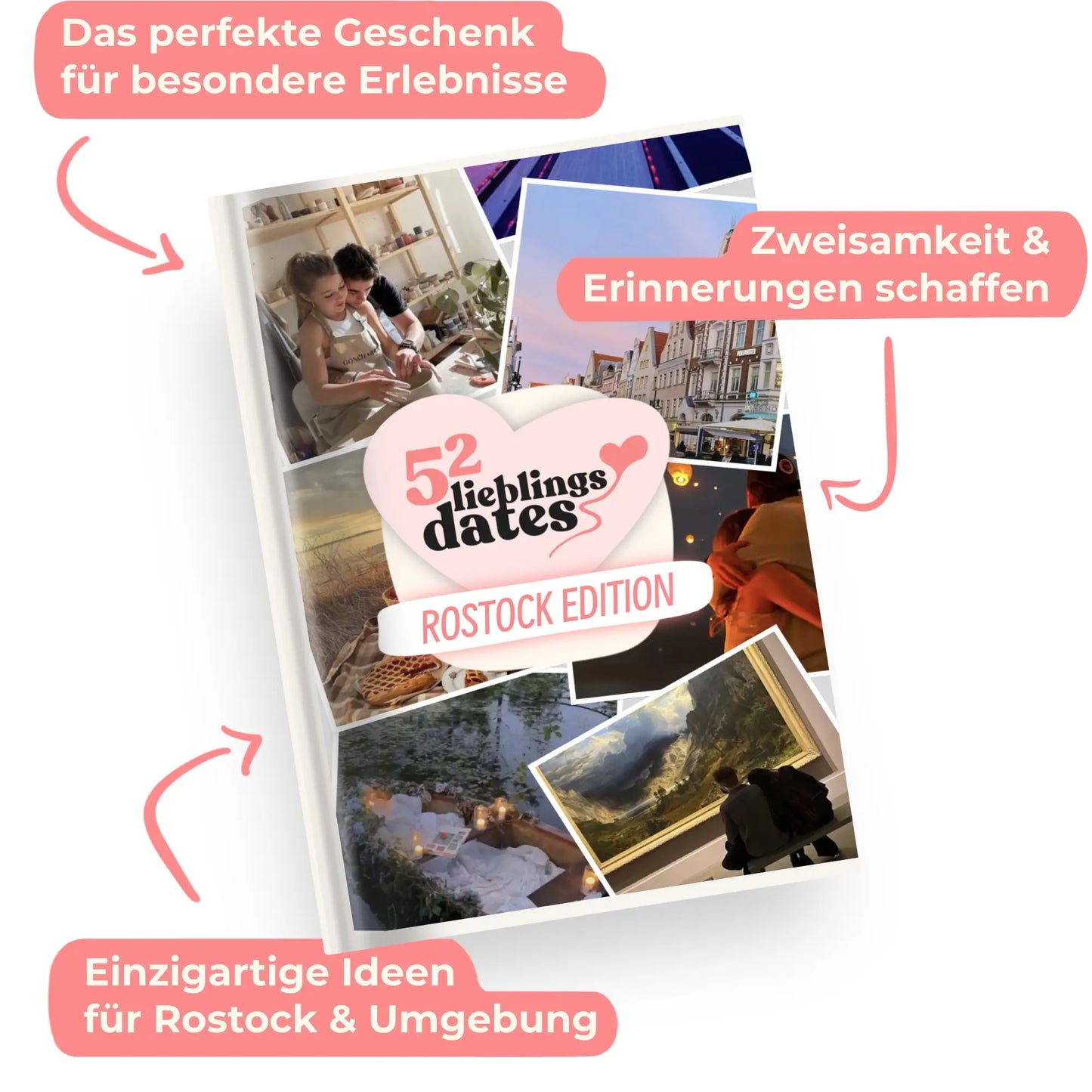 Das Buch 52 Date Ideen für Rostock. Ein kreatives Geschenk für Paare mit drei klaren Vorteilen: regionale Tipps, keine Planung nötig und für jedes Budget.