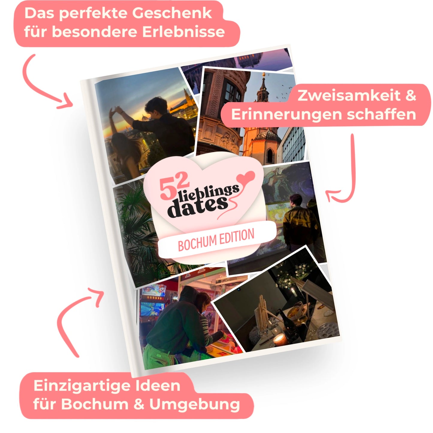 Das Buch 52 Date Ideen für Bochum. Ein kreatives Geschenk für Paare mit drei klaren Vorteilen: regionale Tipps, keine Planung nötig und für jedes Budget.