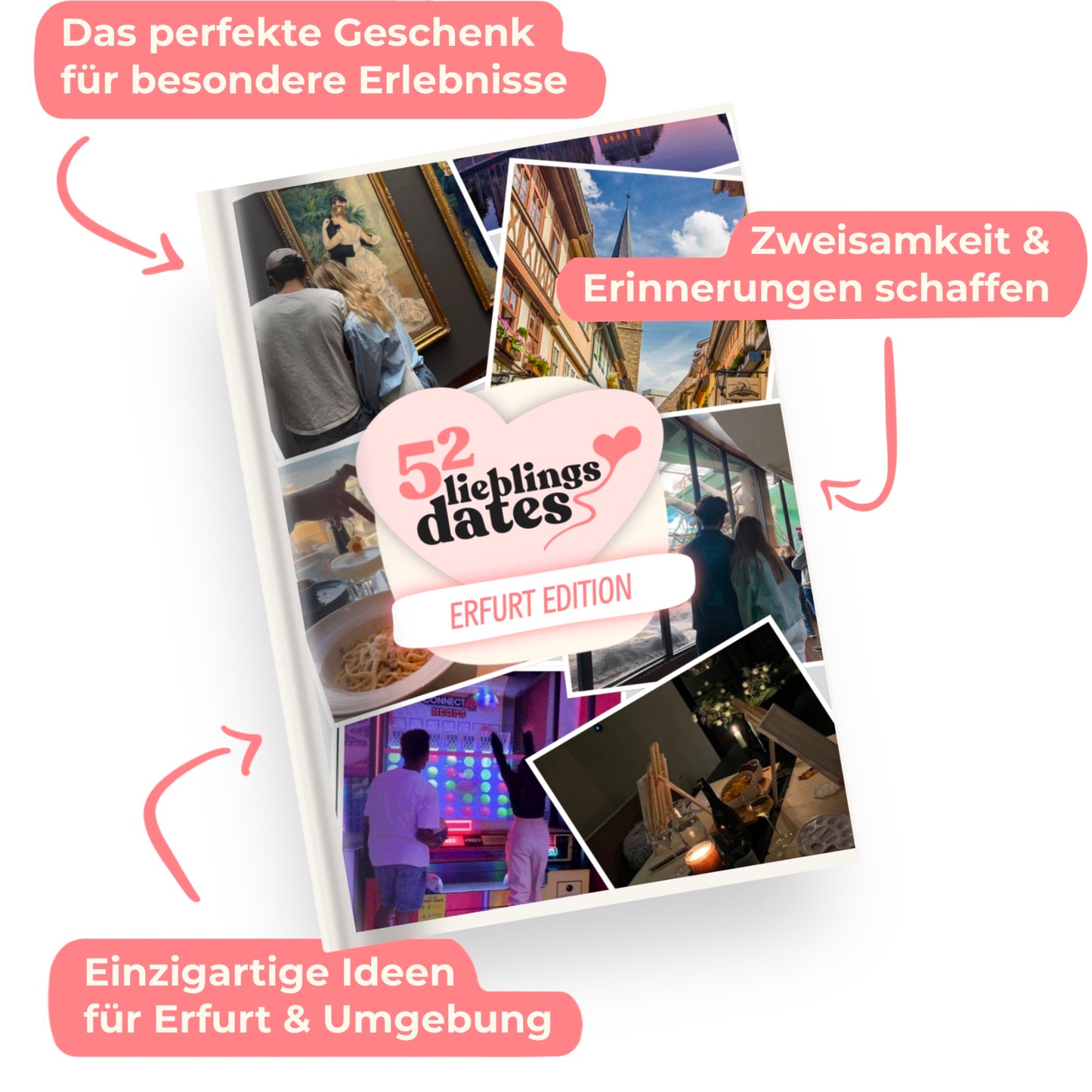 Das Buch 52 Date Ideen für Erfurt. Ein kreatives Geschenk für Paare mit drei klaren Vorteilen: regionale Tipps, keine Planung nötig und für jedes Budget.