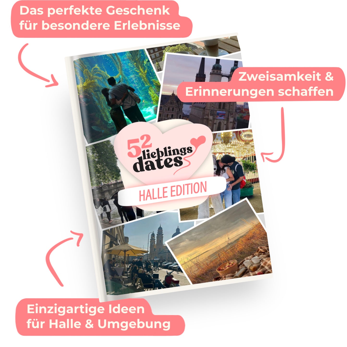 Das Buch 52 Date Ideen für Halle. Ein kreatives Geschenk für Paare mit drei klaren Vorteilen: regionale Tipps, keine Planung nötig und für jedes Budget.