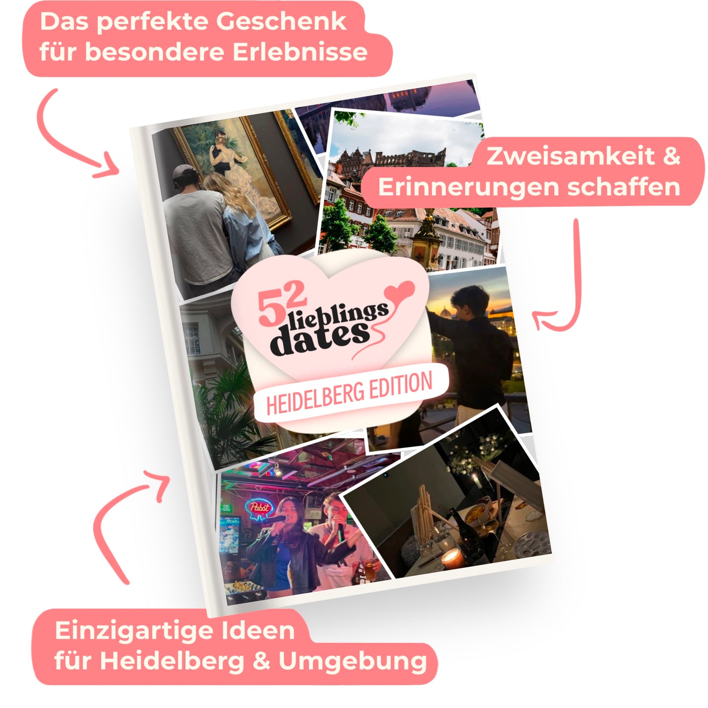 Das Buch 52 Date Ideen für Heidelberg. Ein kreatives Geschenk für Paare mit drei klaren Vorteilen: regionale Tipps, keine Planung nötig und für jedes Budget.