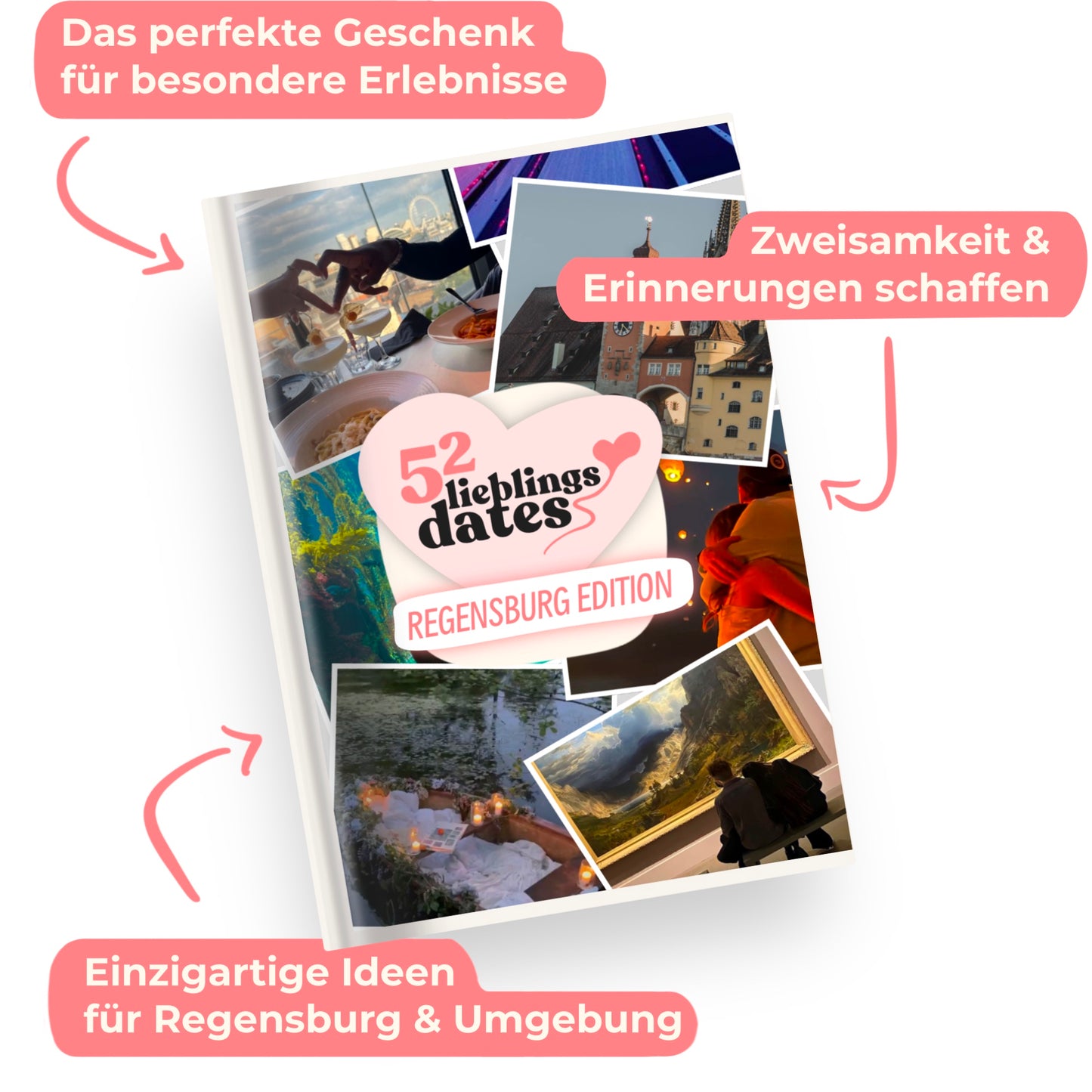 Das Buch 52 Date Ideen für Regensburg. Ein kreatives Geschenk für Paare mit drei klaren Vorteilen: regionale Tipps, keine Planung nötig und für jedes Budget.