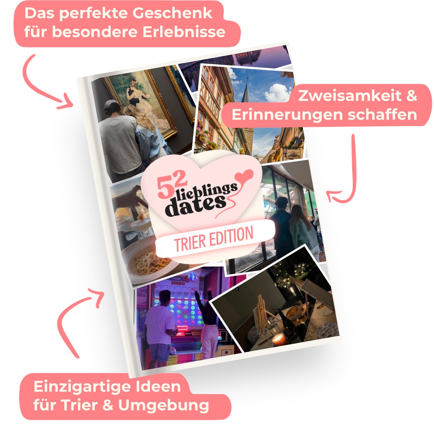 Das Buch 52 Date Ideen für Trier. Ein kreatives Geschenk für Paare mit drei klaren Vorteilen: regionale Tipps, keine Planung nötig und für jedes Budget.