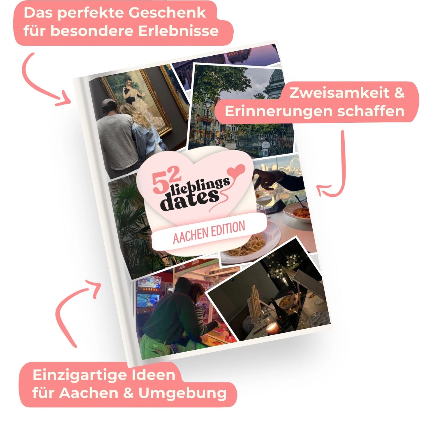 Das Buch 52 Date Ideen für Aachen. Ein kreatives Geschenk für Paare mit drei klaren Vorteilen: regionale Tipps, keine Planung nötig und für jedes Budget.