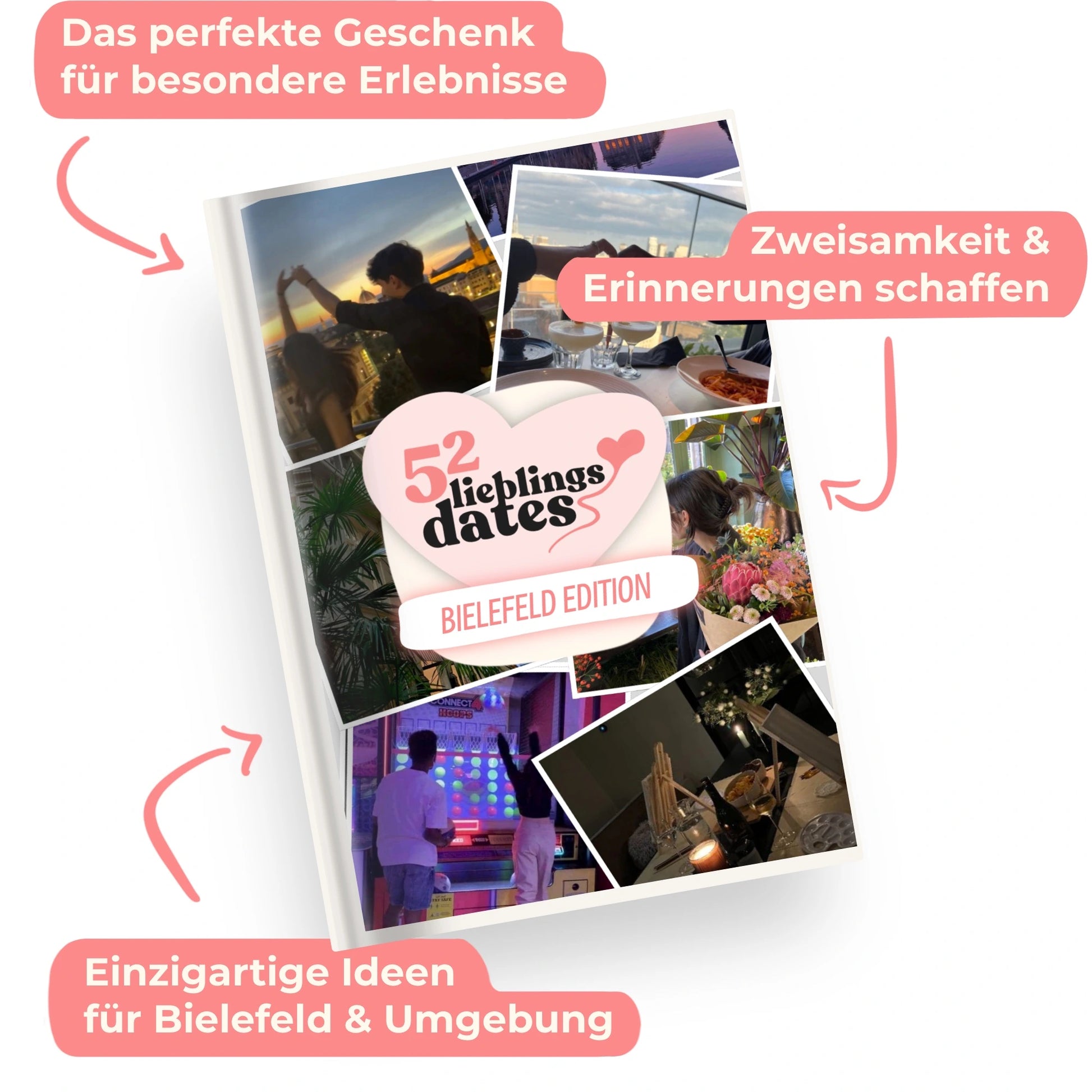 Das Buch 52 Date Ideen für Bielefeld. Ein kreatives Geschenk für Paare mit drei klaren Vorteilen: regionale Tipps, keine Planung nötig und für jedes Budget.