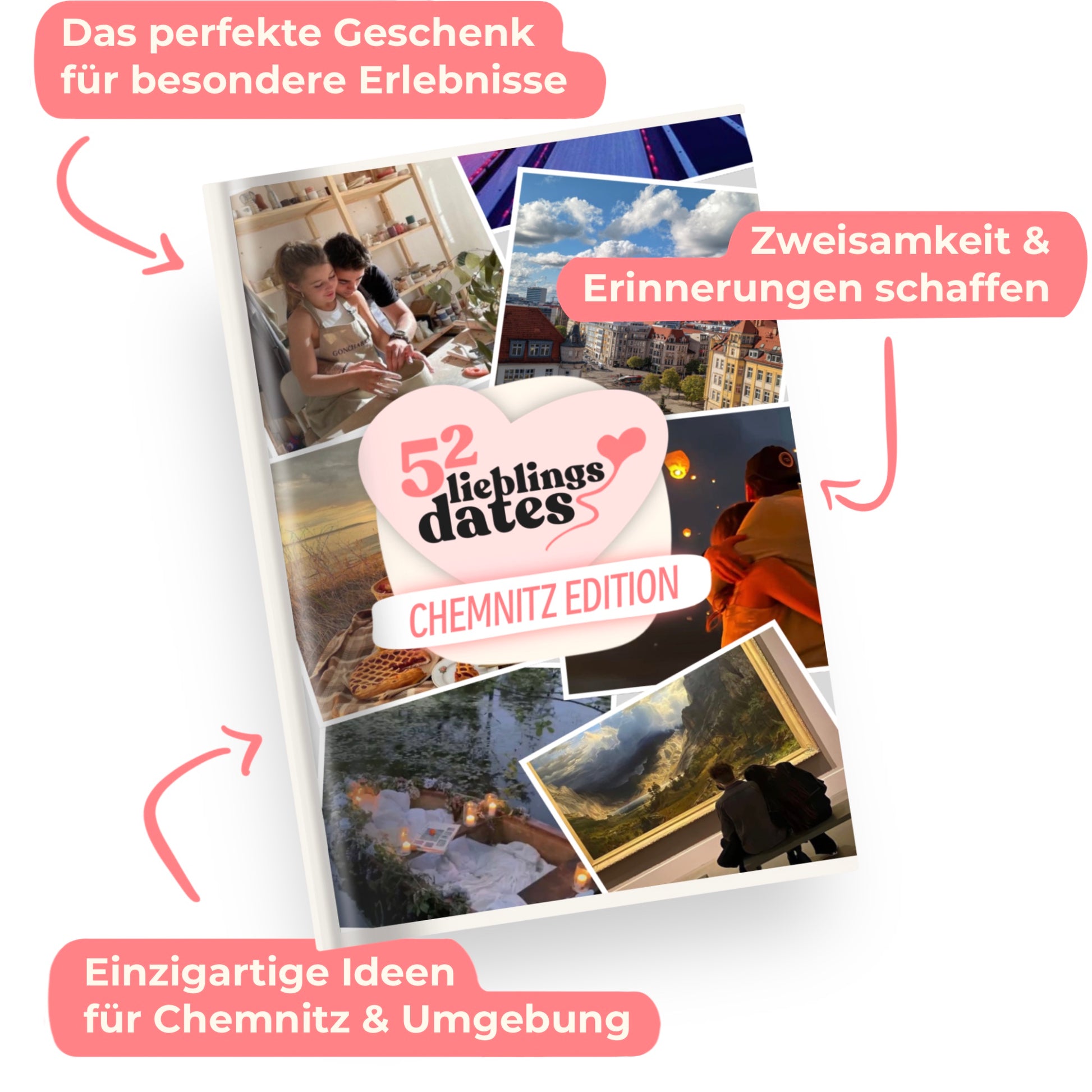 Das Buch 52 Date Ideen für Chemnitz. Ein kreatives Geschenk für Paare mit drei klaren Vorteilen: regionale Tipps, keine Planung nötig und für jedes Budget.