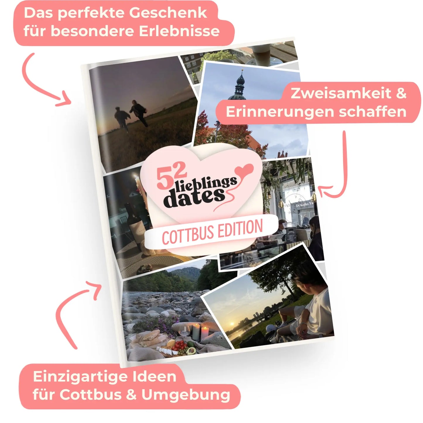 Das Buch 52 Date Ideen für Cottbus. Ein kreatives Geschenk für Paare mit drei klaren Vorteilen: regionale Tipps, keine Planung nötig und für jedes Budget.