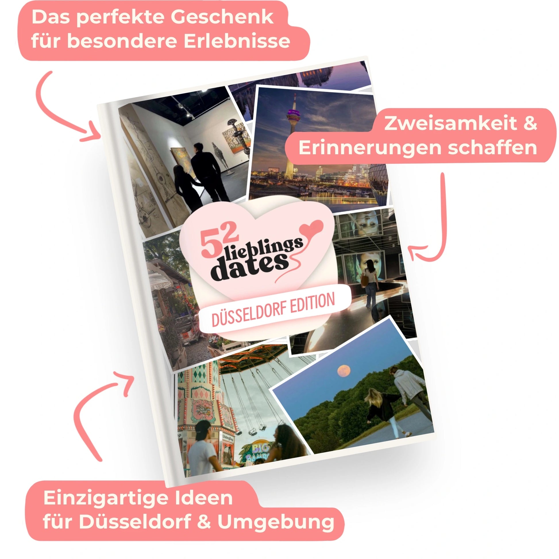 Das Buch 52 Date Ideen für Düsseldorf. Ein kreatives Geschenk für Paare mit drei klaren Vorteilen: regionale Tipps, keine Planung nötig und für jedes Budget.
