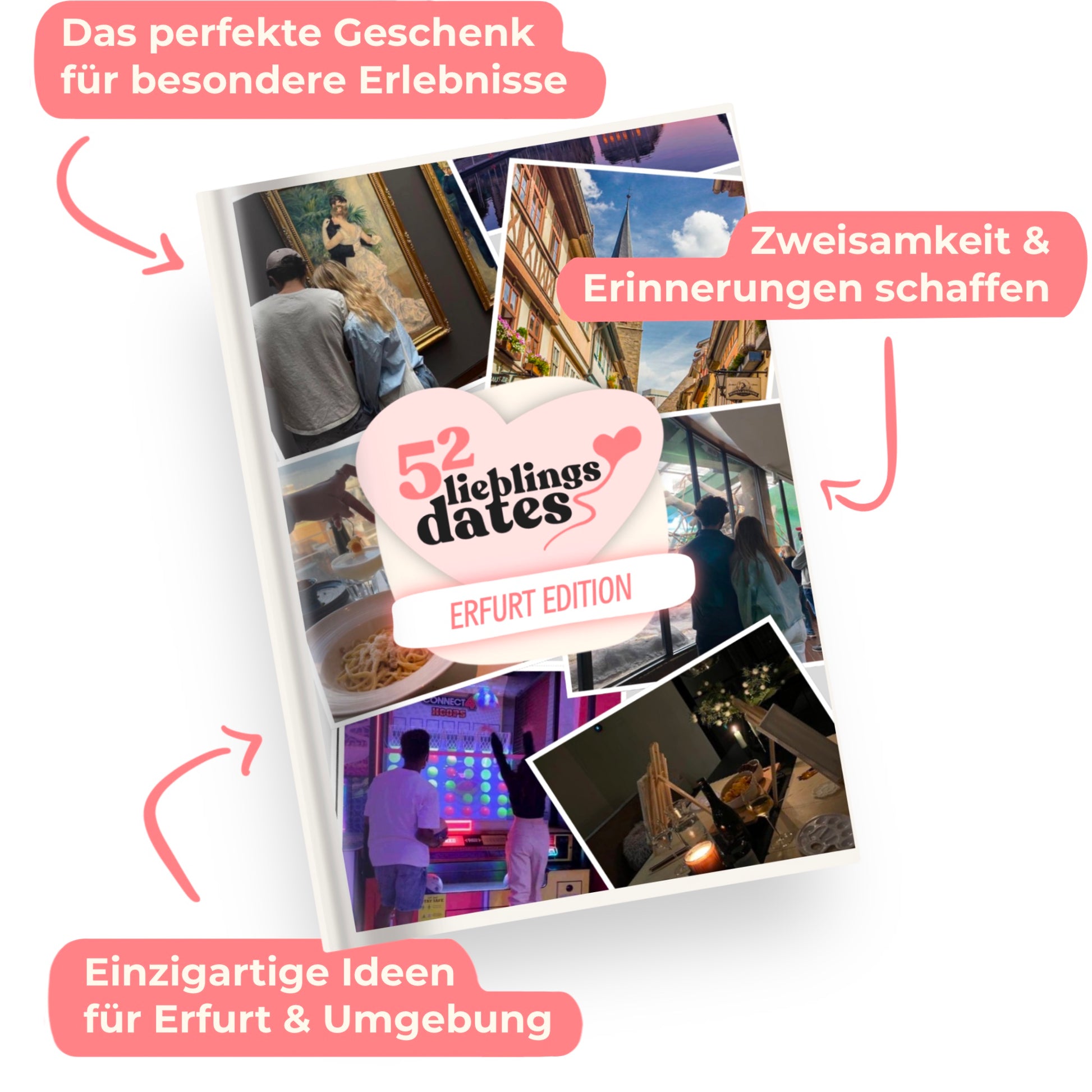 Das Buch 52 Date Ideen für Erfurt. Ein kreatives Geschenk für Paare mit drei klaren Vorteilen: regionale Tipps, keine Planung nötig und für jedes Budget.