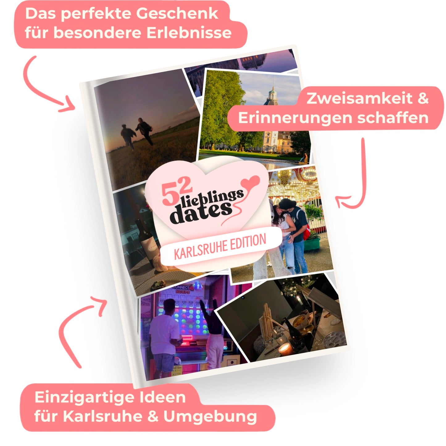 Das Buch 52 Date Ideen für Karlsruhe. Ein kreatives Geschenk für Paare mit drei klaren Vorteilen: regionale Tipps, keine Planung nötig und für jedes Budget.