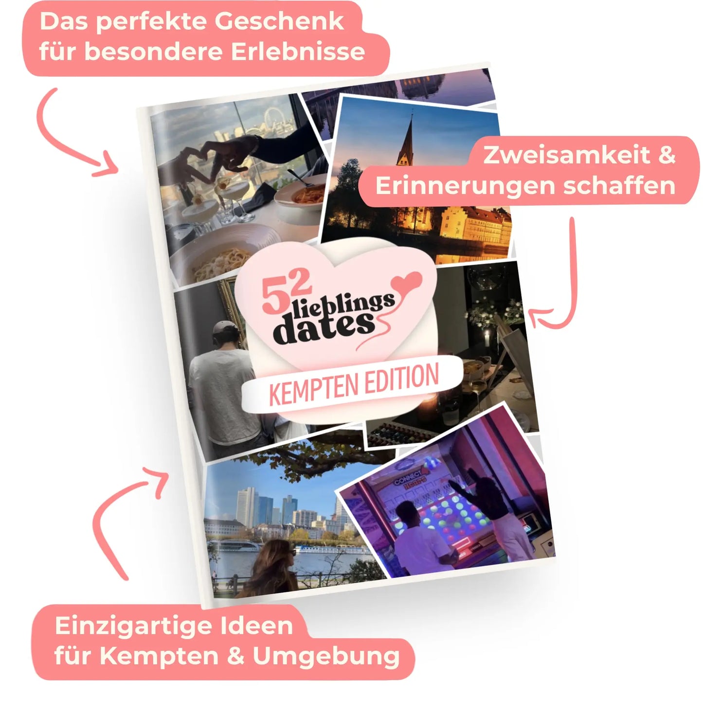 Das Buch 52 Date Ideen für Kempten. Ein kreatives Geschenk für Paare mit drei klaren Vorteilen: regionale Tipps, keine Planung nötig und für jedes Budget.