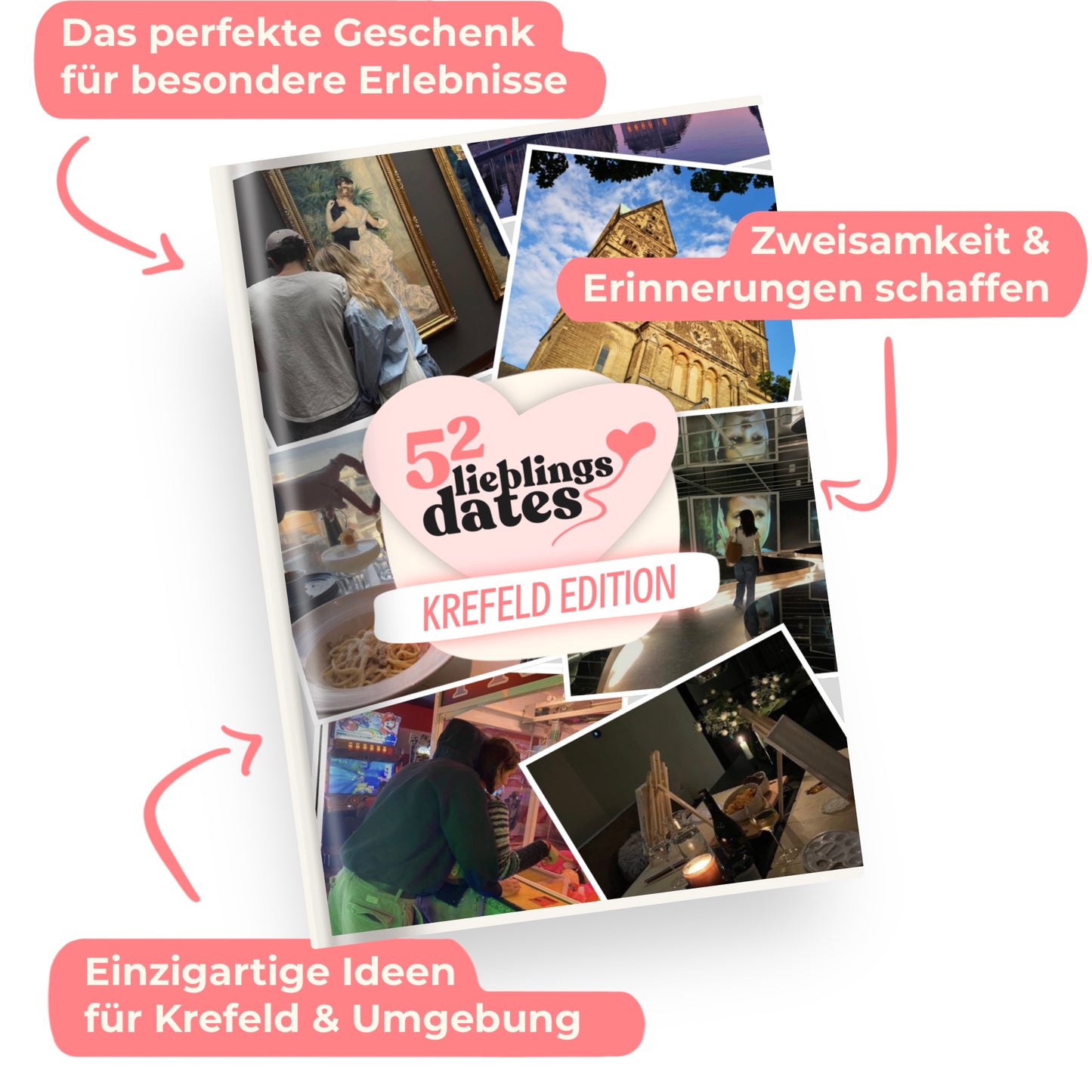 Das Buch 52 Date Ideen für Krefeld. Ein kreatives Geschenk für Paare mit drei klaren Vorteilen: regionale Tipps, keine Planung nötig und für jedes Budget.