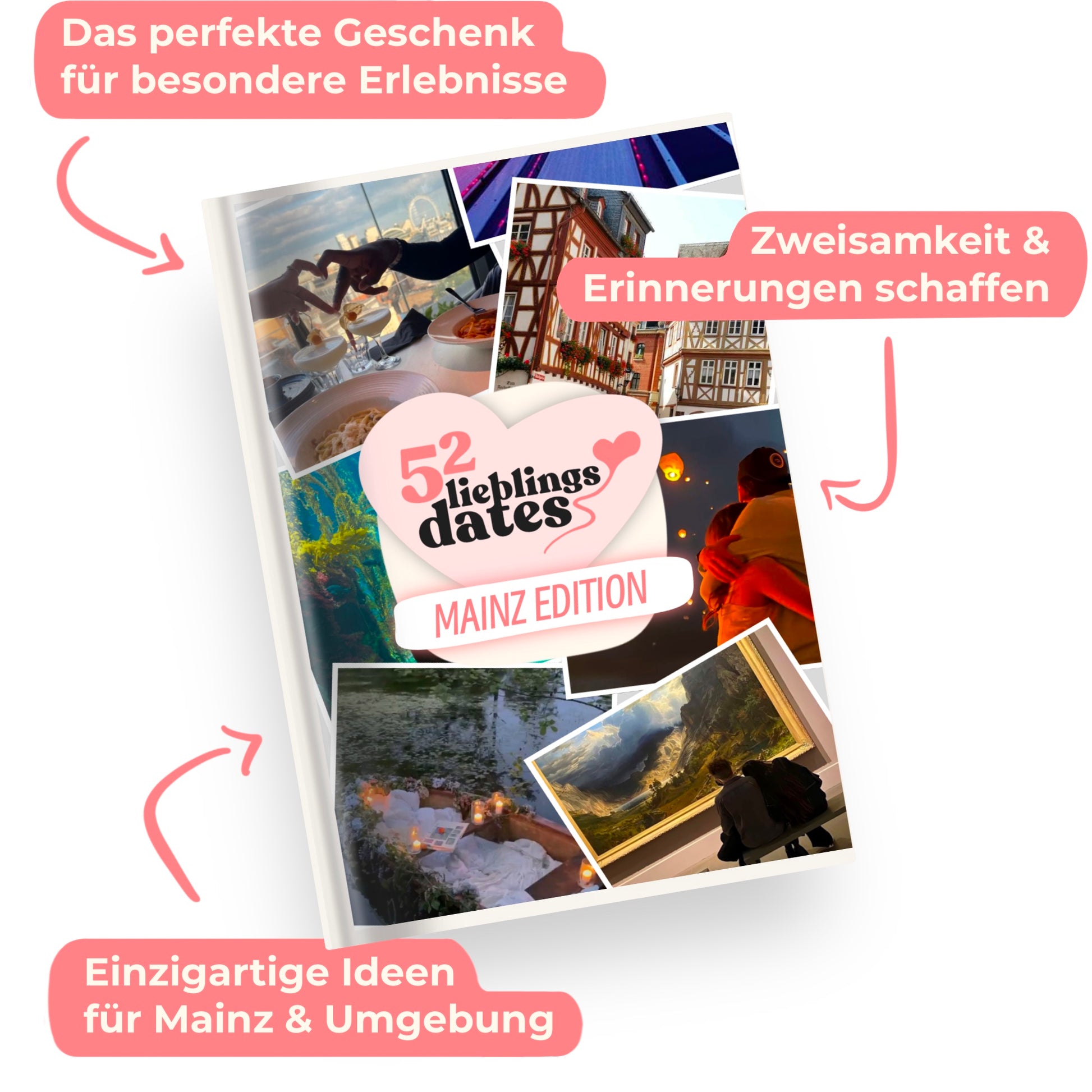 Das Buch 52 Date Ideen für Mainz. Ein kreatives Geschenk für Paare mit drei klaren Vorteilen: regionale Tipps, keine Planung nötig und für jedes Budget.