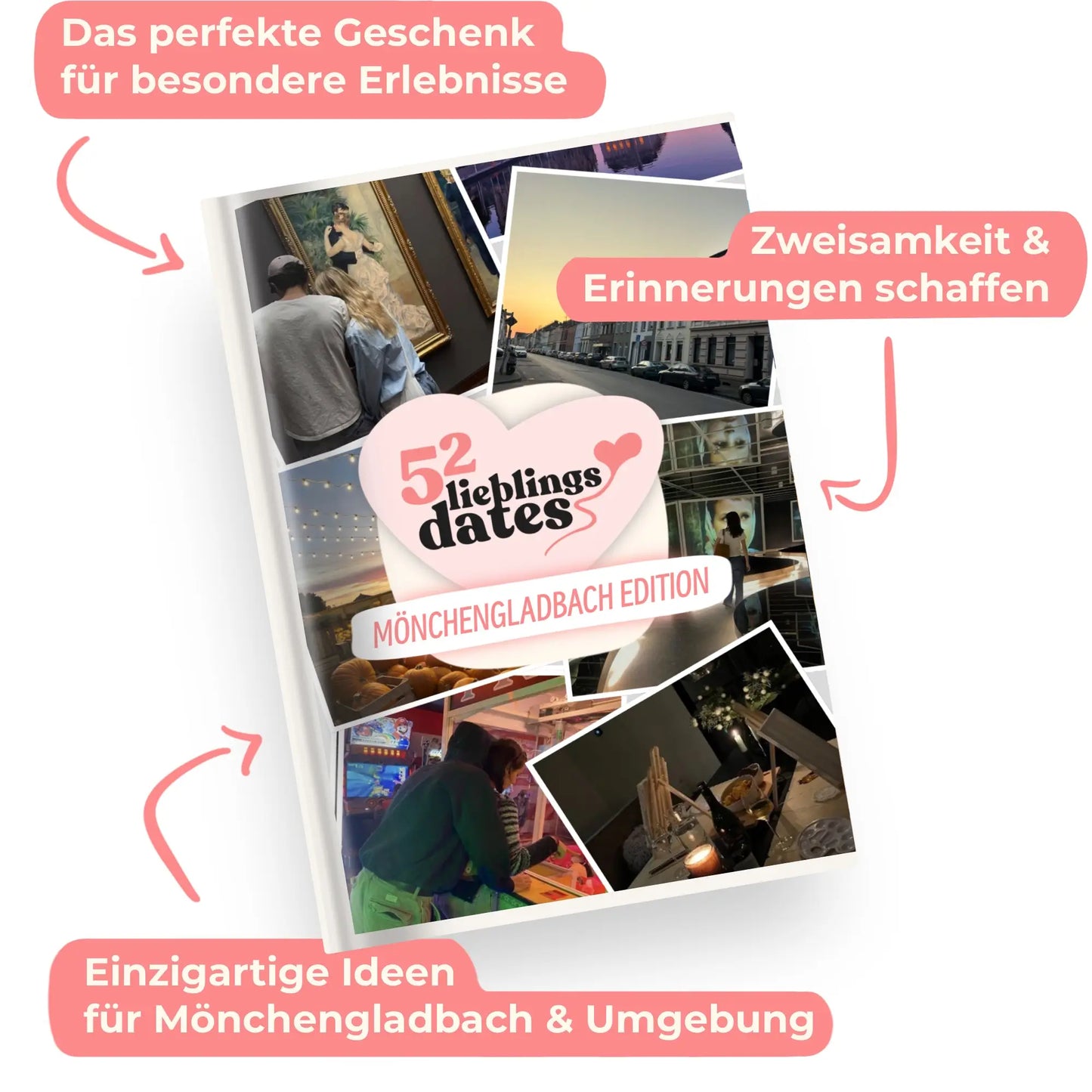 Das Buch 52 Date Ideen für Mönchengladbach. Ein kreatives Geschenk für Paare mit drei klaren Vorteilen: regionale Tipps, keine Planung nötig und für jedes Budget.