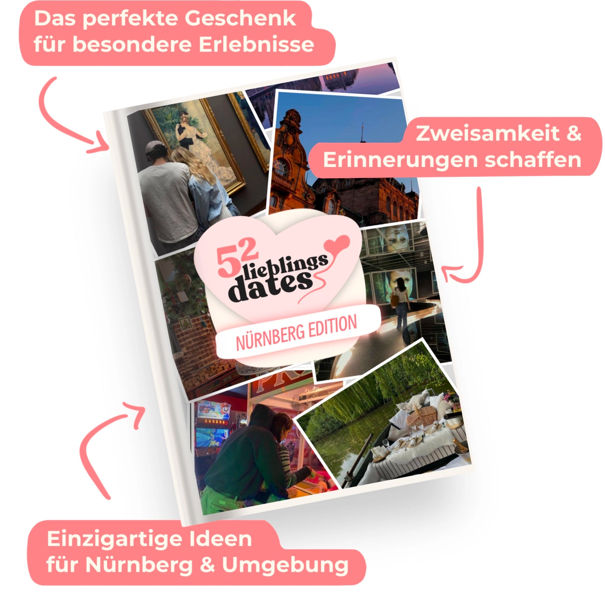 Das Buch 52 Date Ideen für Nürnberg. Ein kreatives Geschenk für Paare mit drei klaren Vorteilen: regionale Tipps, keine Planung nötig und für jedes Budget.