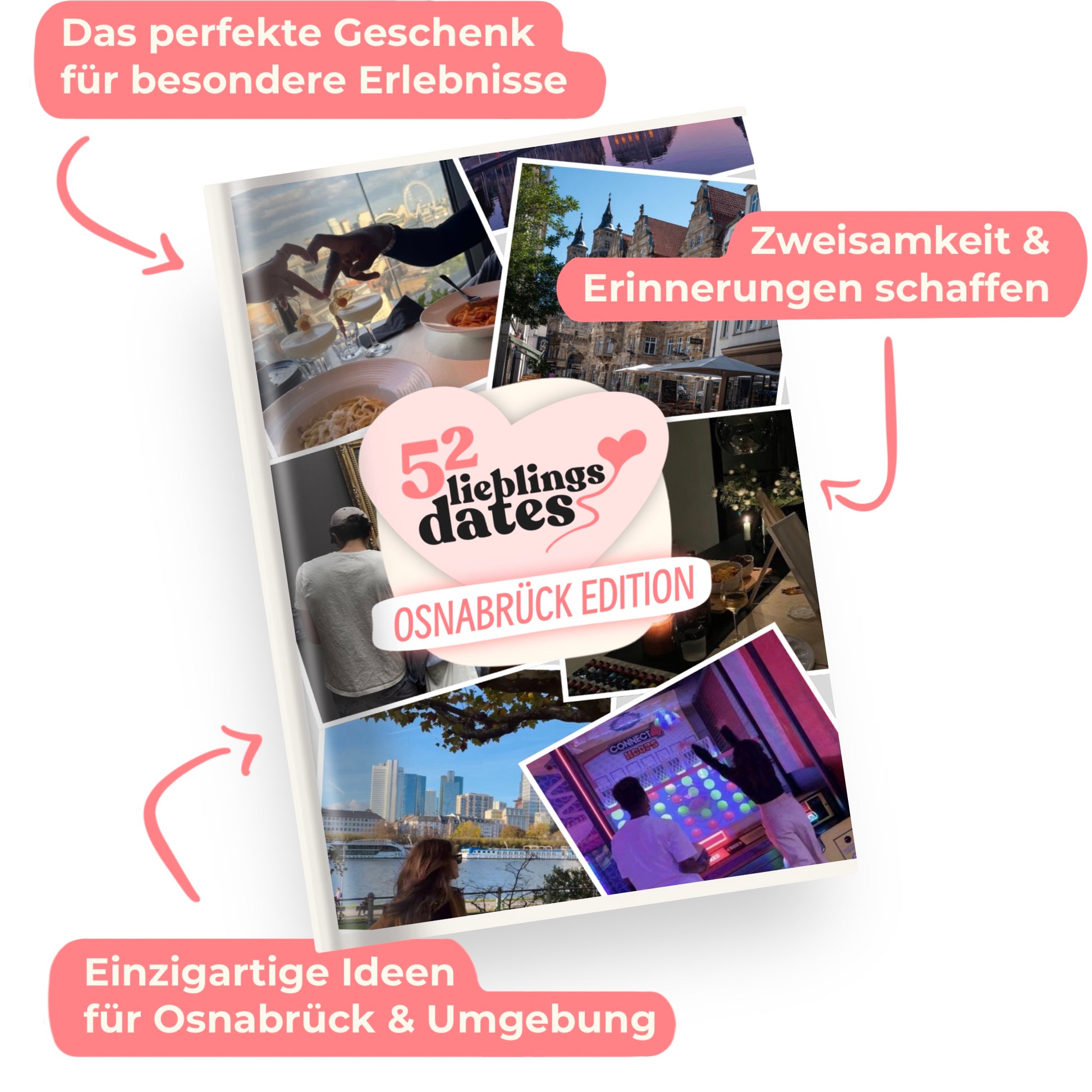 Das Buch 52 Date Ideen für Osnabrück. Ein kreatives Geschenk für Paare mit drei klaren Vorteilen: regionale Tipps, keine Planung nötig und für jedes Budget.