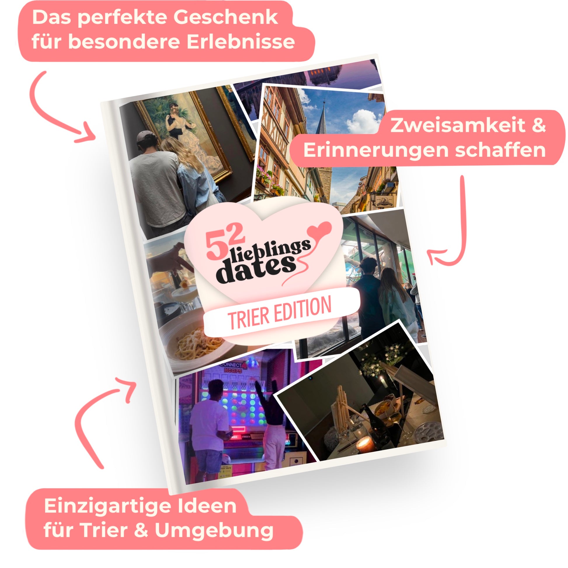 Das Buch 52 Date Ideen für Trier. Ein kreatives Geschenk für Paare mit drei klaren Vorteilen: regionale Tipps, keine Planung nötig und für jedes Budget.
