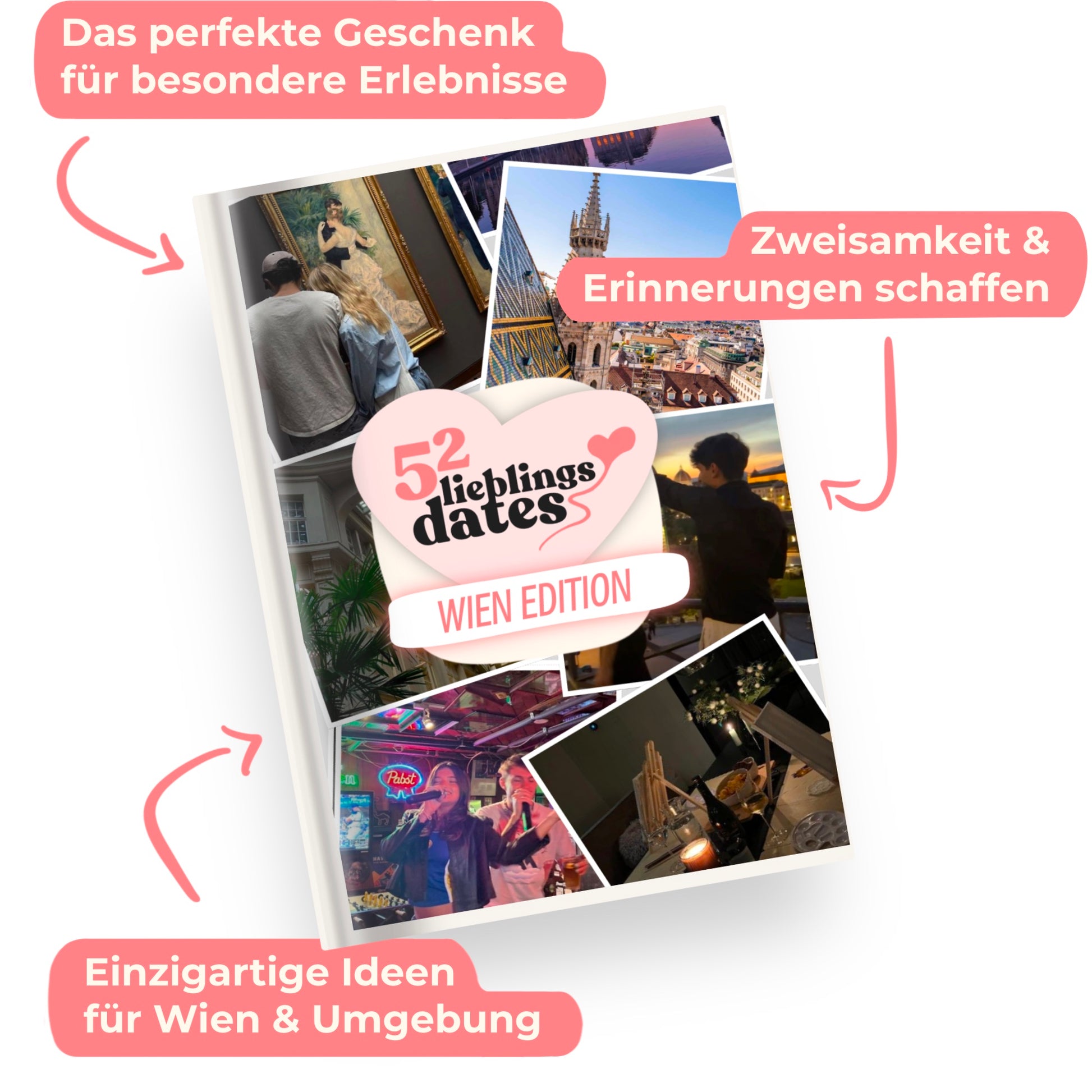 Das Buch 52 Date Ideen für Wien. Ein kreatives Geschenk für Paare mit drei klaren Vorteilen: regionale Tipps, keine Planung nötig und für jedes Budget.